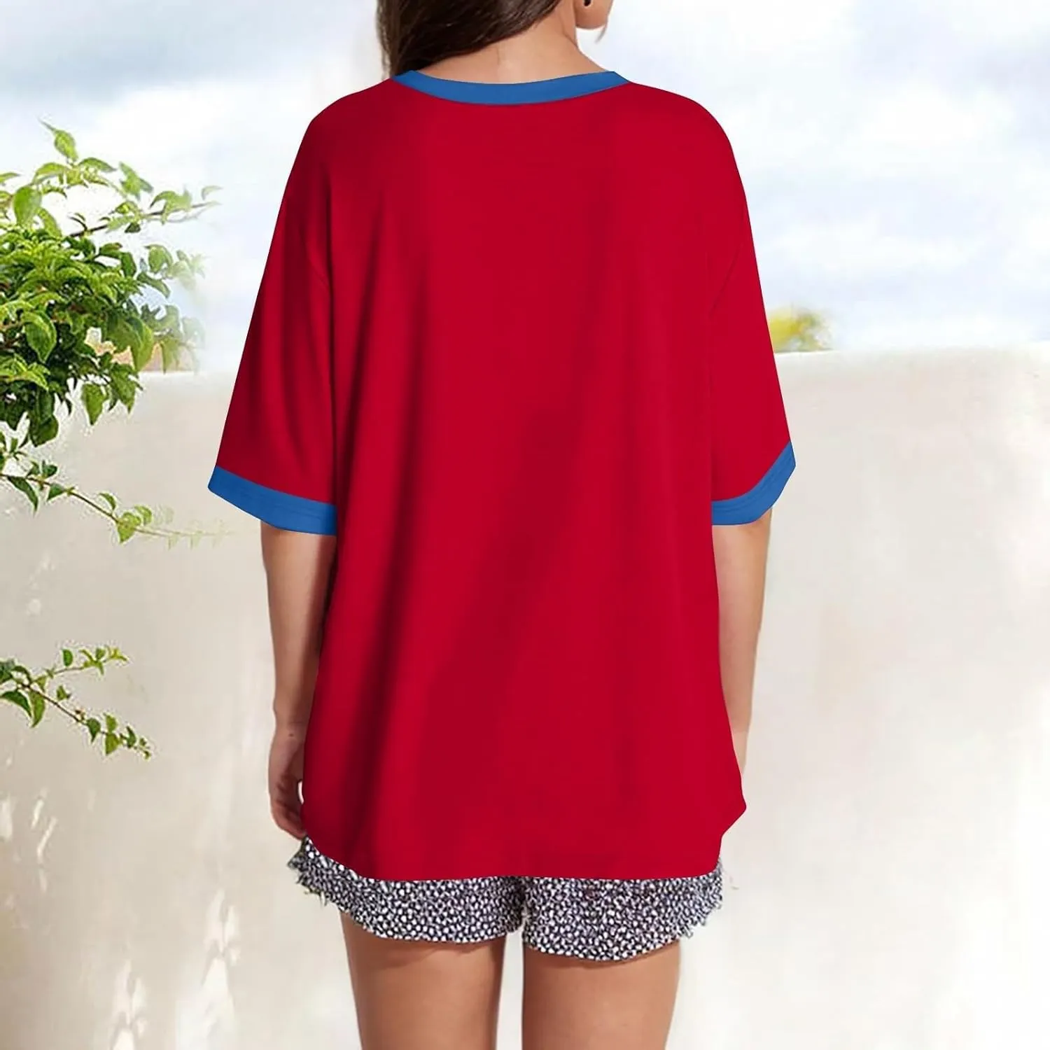 Summer Tops for Women Short Sleeve Crewneck Oversized T Shirts Trendy Solid/Flower Printed Beach Vacation Clothes