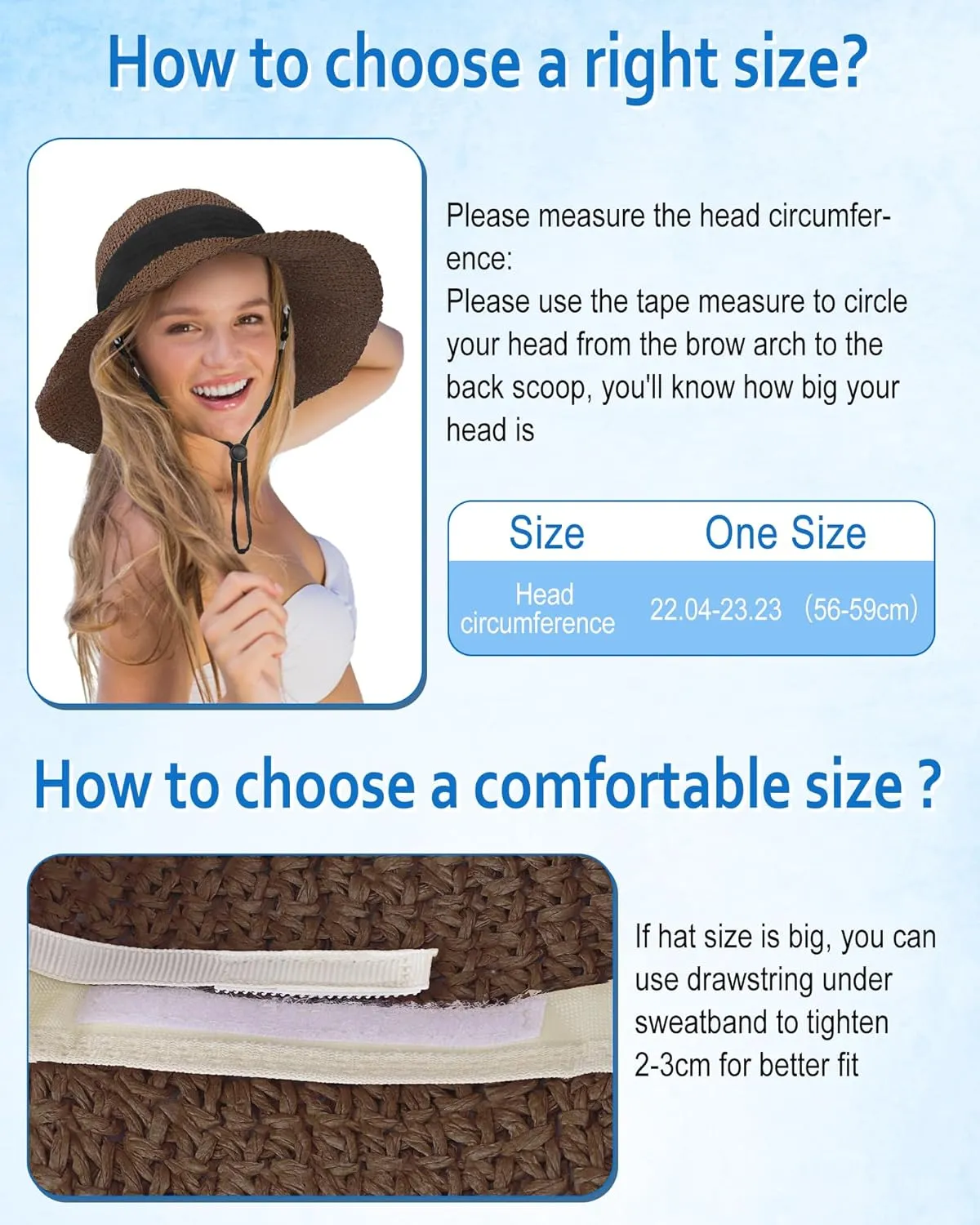 Sun Hats for Women, Oversize Large Straw Bucket Hat for Beach Summer Vacation Wide Brim Handmade Packable Travel UPF 50 