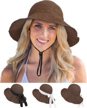 Sun Hats for Women, Oversize Large Straw Bucket Hat for Beach Summer Vacation Wide Brim Handmade Packable Travel UPF 50 