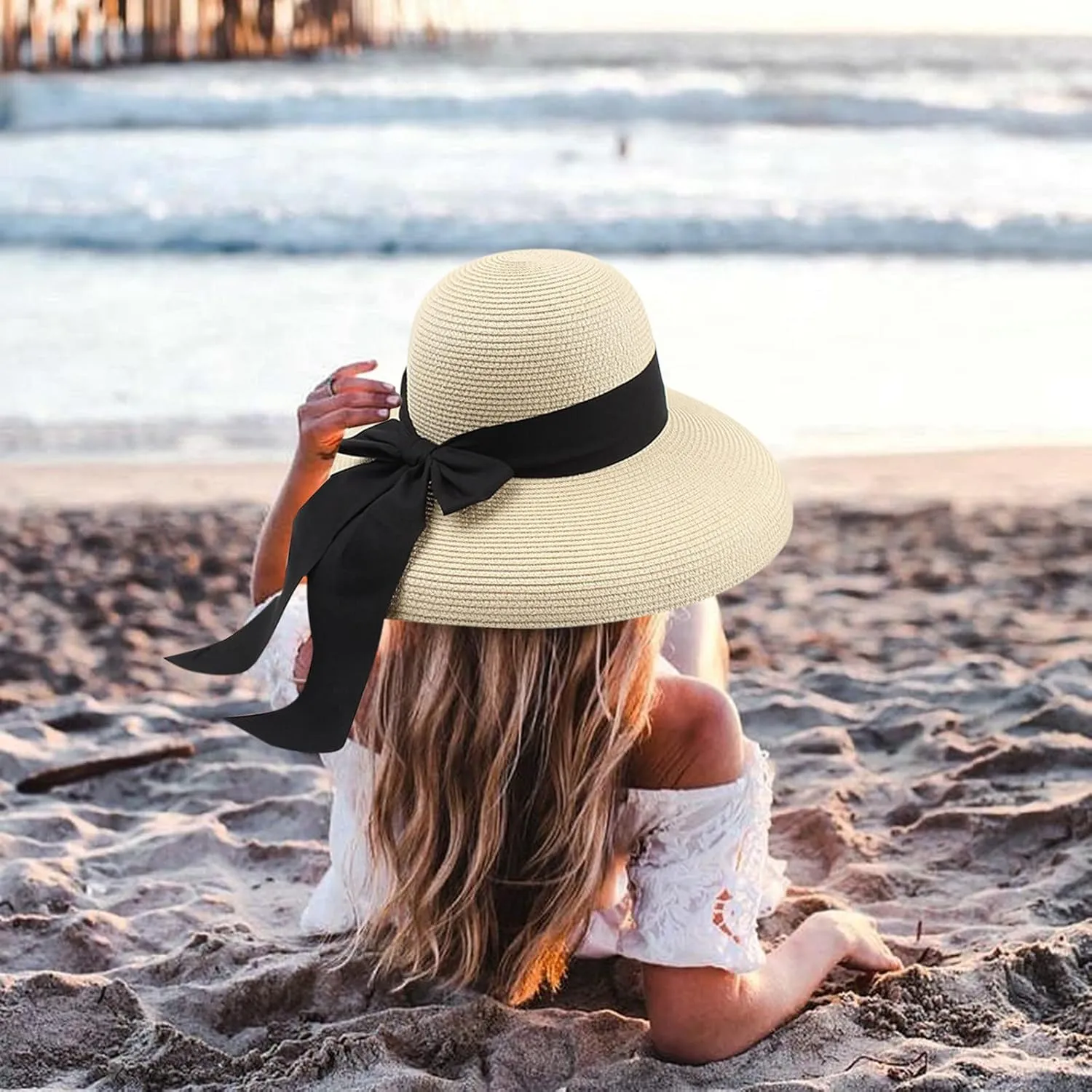 Sun Visors for Women Beach Foldable Wide Brim Retro Fedora Floppy Beach Hat Straw Fedora Hats for Women