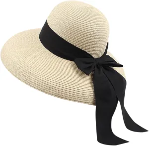 Sun Visors for Women Beach Foldable Wide Brim Retro Fedora Floppy Beach Hat Straw Fedora Hats for Women