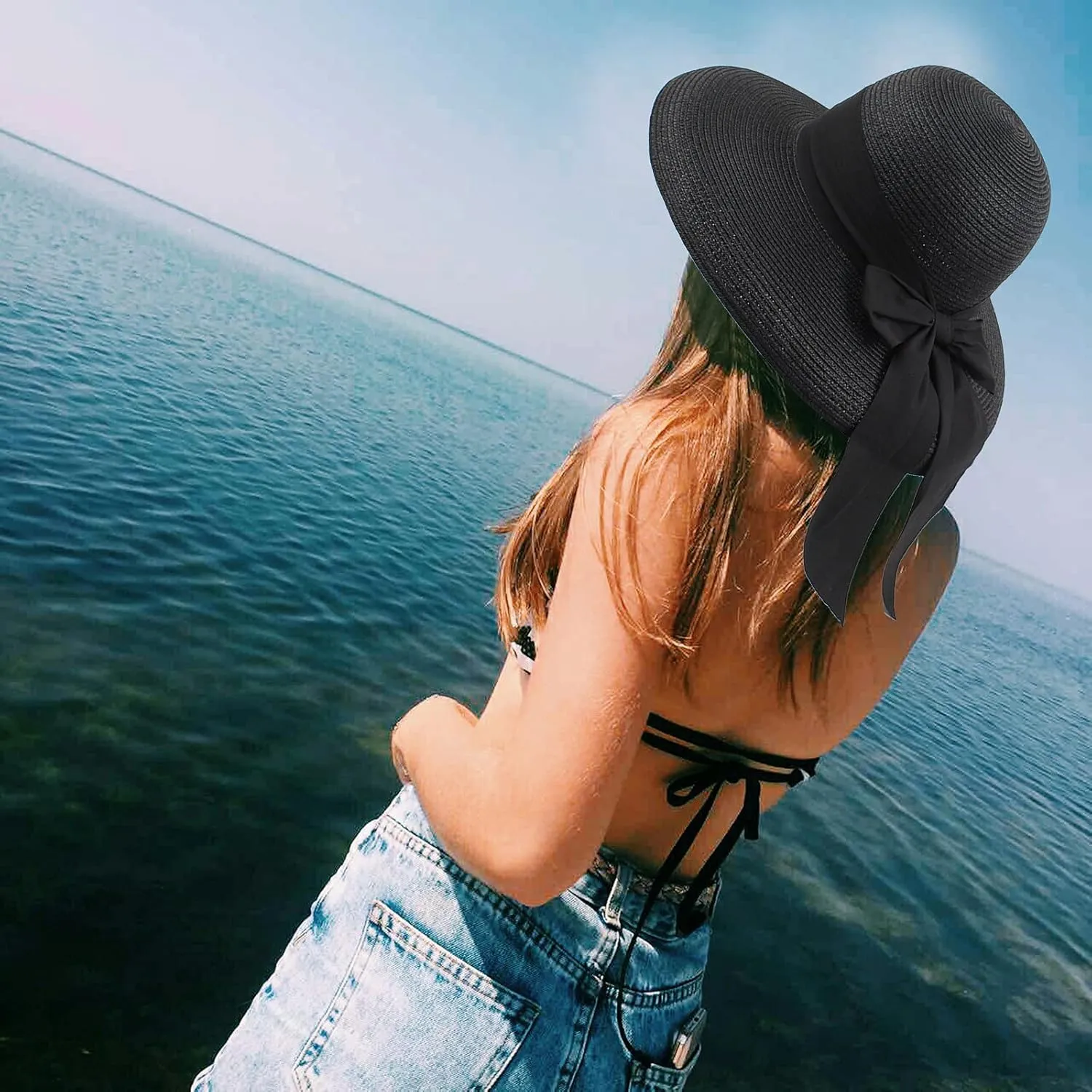 Sun Visors for Women Beach Foldable Wide Brim Retro Fedora Floppy Beach Hat Straw Fedora Hats for Women
