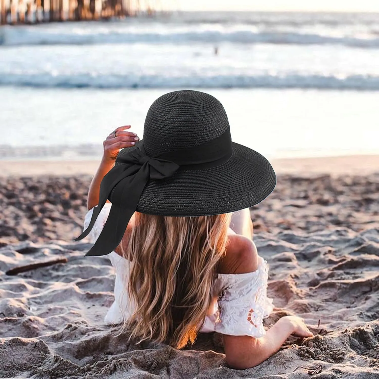 Sun Visors for Women Beach Foldable Wide Brim Retro Fedora Floppy Beach Hat Straw Fedora Hats for Women