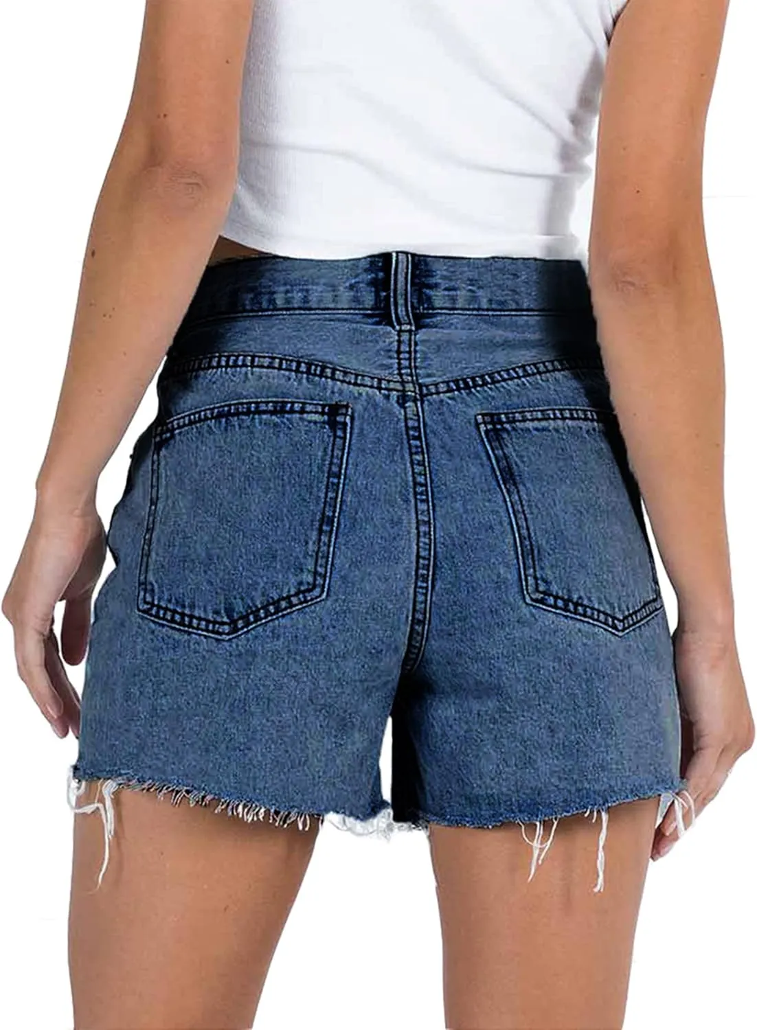 Susupeng Women Asymmetric Criss Crossover High Waist Summer Denim Shorts Stretchy Casual Raw Cut Hem Jeans Shorts