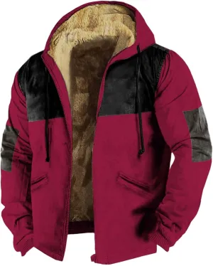 SUWBMHWE Men's Solid Color Fleece Jacket Winter Casual Trend Zipper Hooded Coat Jackets Heavy Work Warm Outerwear