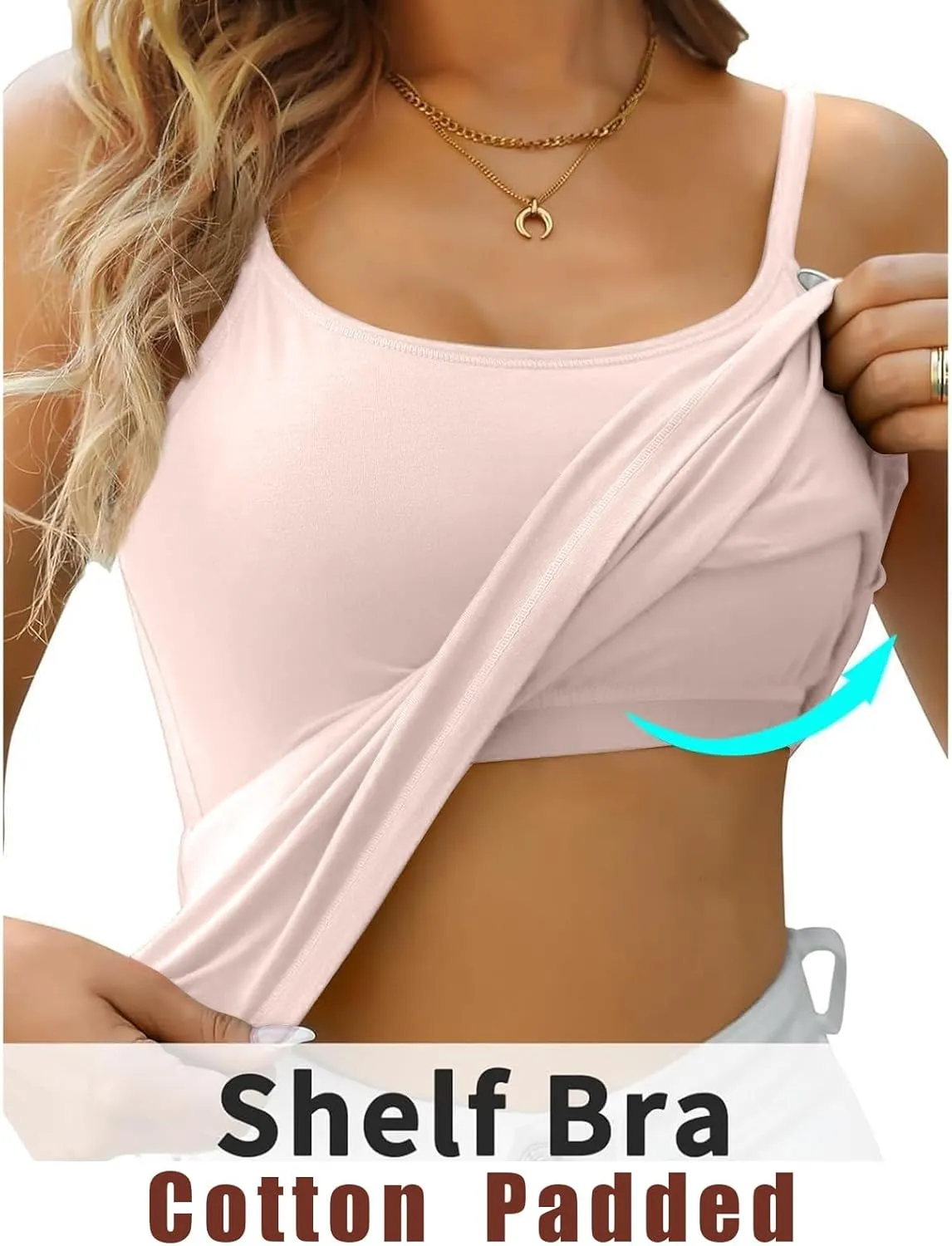 Tank Top with Built in Bra for Women Adjustable Spaghetti Strap Cami Tanks Padded Comfy Yoga Tops Sleeveless Basic Tops
