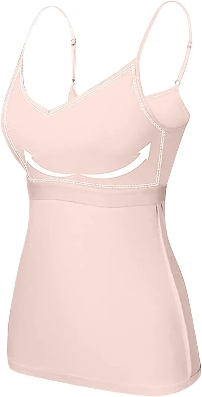 Tank Top with Built in Bra for Women Adjustable Spaghetti Strap Cami Tanks Padded Comfy Yoga Tops Sleeveless Basic Tops