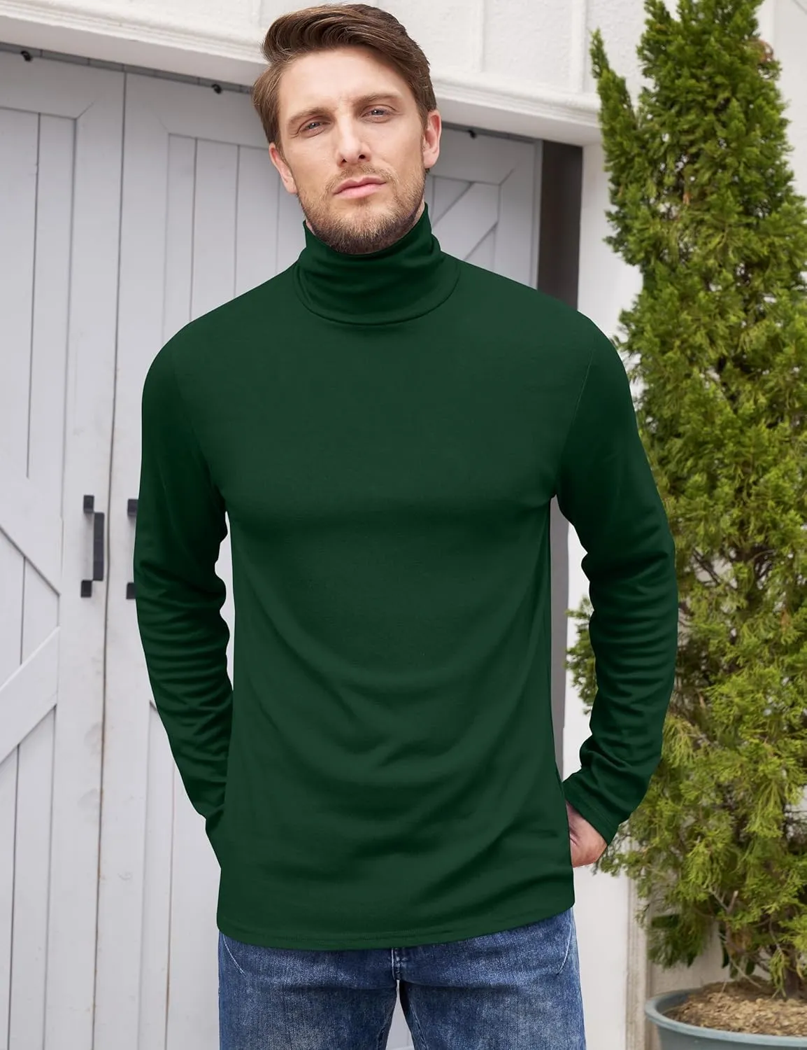 TAPULCO Men Turtleneck Long Sleeve Knitted Pullover Basic Slim Fit Casual Soft Comfy T Shirts