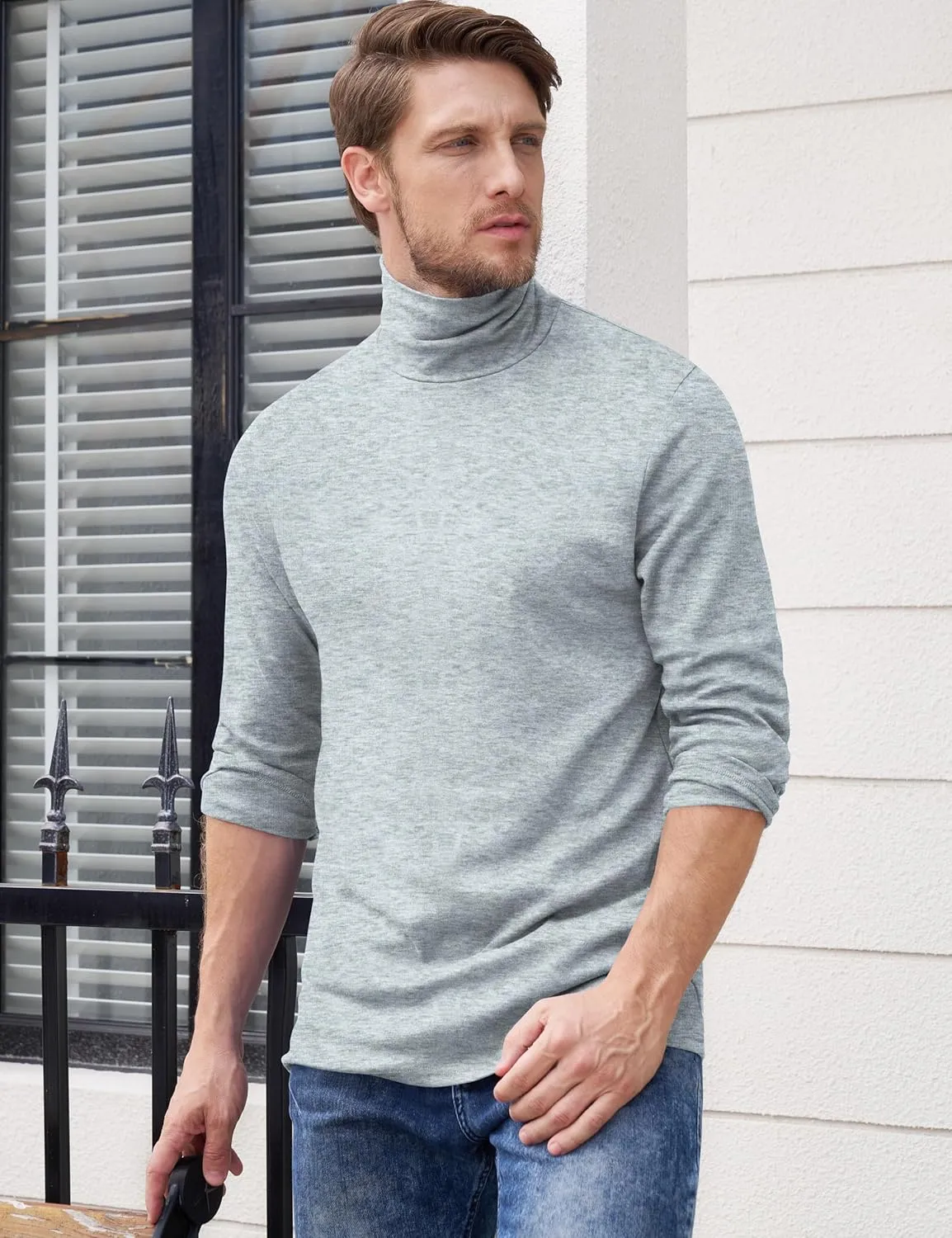 TAPULCO Men Turtleneck Long Sleeve Knitted Pullover Basic Slim Fit Casual Soft Comfy T Shirts
