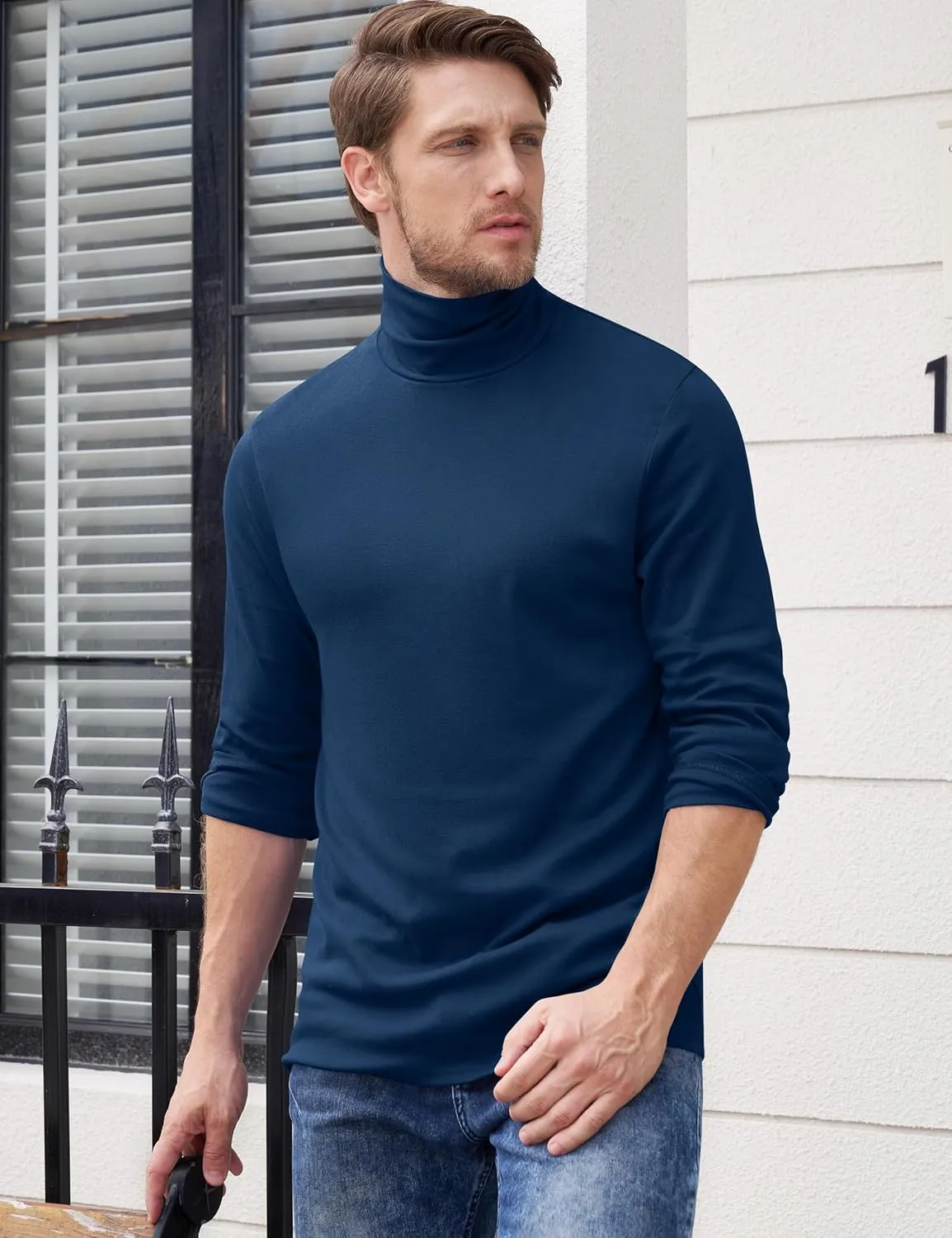 TAPULCO Men Turtleneck Long Sleeve Knitted Pullover Basic Slim Fit Casual Soft Comfy T Shirts