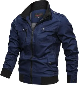 Thatrich Men's Bomber Jacket Lightweight Casual Motorcycle Jackets Cargo Trench Coat Cropped Windbreaker Flight Jackets Coats