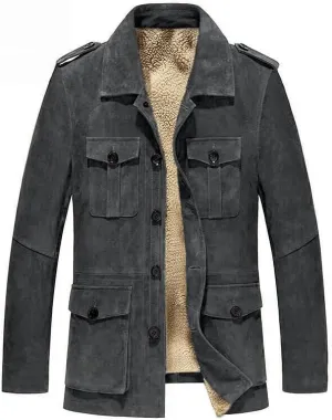 Thatrich Mens Winter Shirts Faux Suede Lined Jacket Sherpa Fleece Coat Casual Long Sleeve Outdoor Warm Jacket Cozy Outerwear