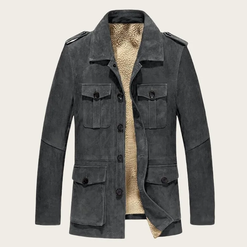 Thatrich Mens Winter Shirts Faux Suede Lined Jacket Sherpa Fleece Coat Casual Long Sleeve Outdoor Warm Jacket Cozy Outerwear