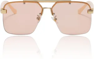 Trendy Aviator Sunglasses Mens Womens Large Square Metal Rimless Frame Shades Lentes De Sol Para Mujer