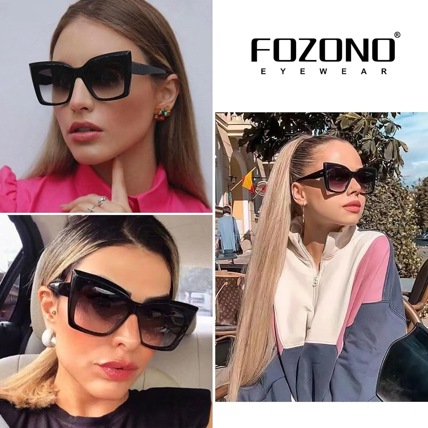 Trendy Cat Eye Sunglasses for Women Large Square Retro Sunnies