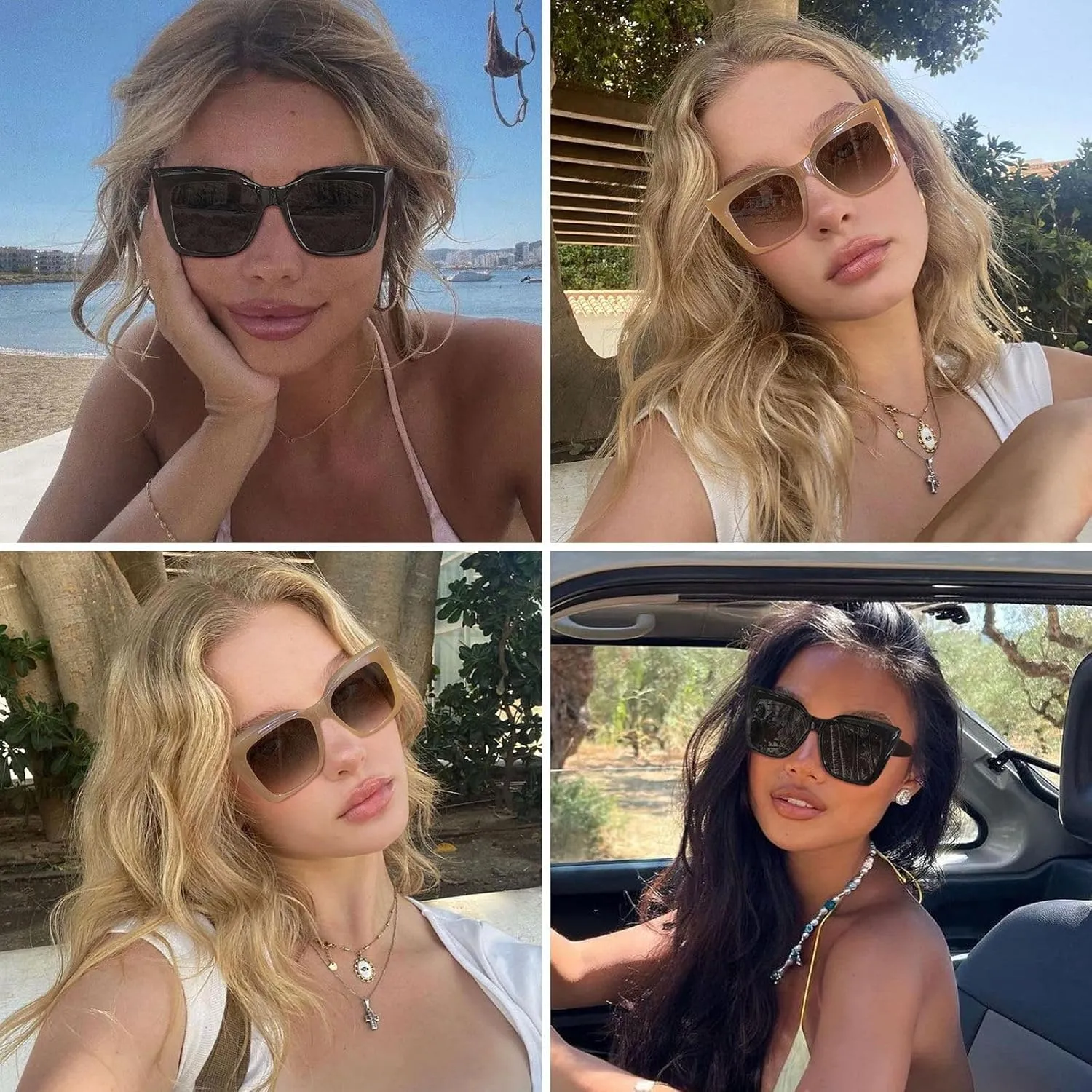 Trendy Cat Eye Sunglasses for Women Large Square Retro Sunnies