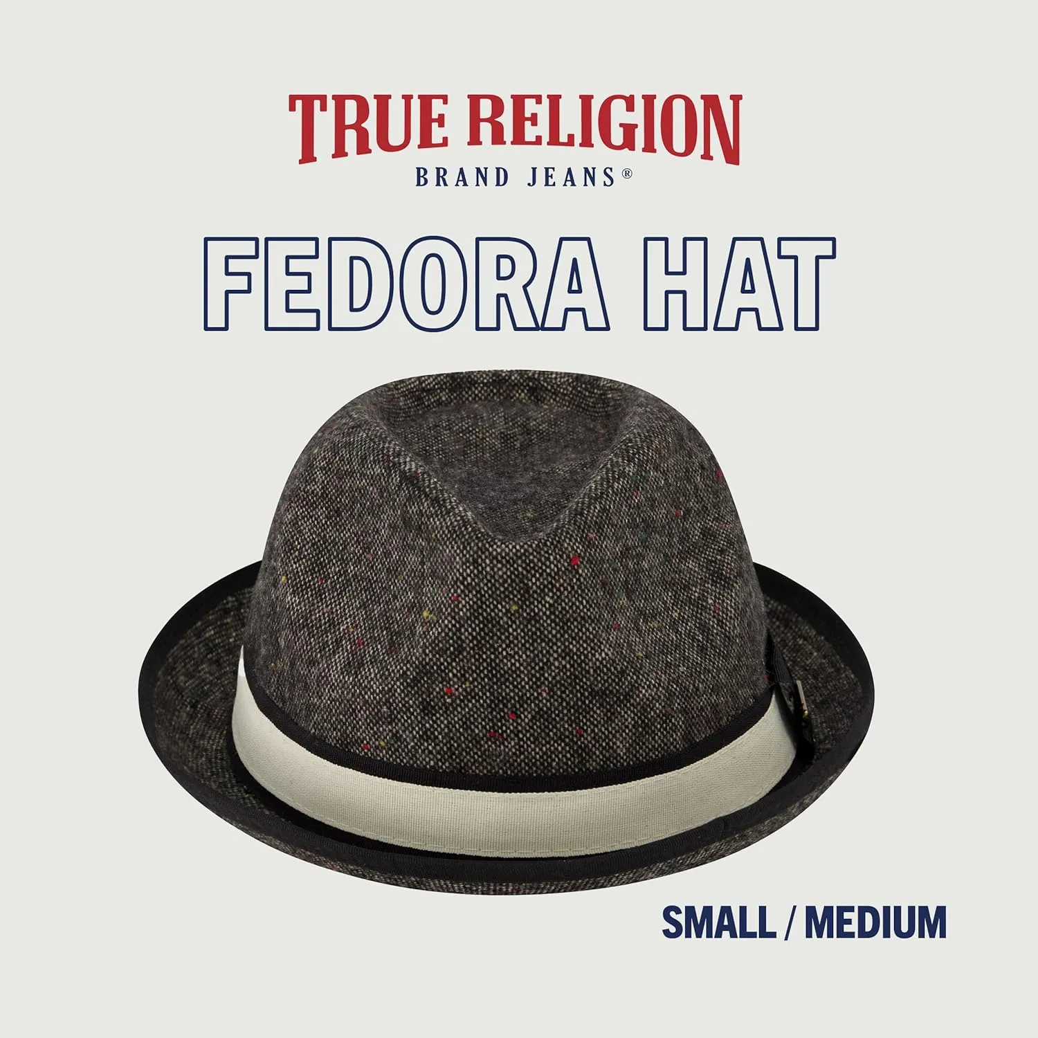 True Religion, Wide Brim Fedora Fashion Hat, Grey, Medium/Large