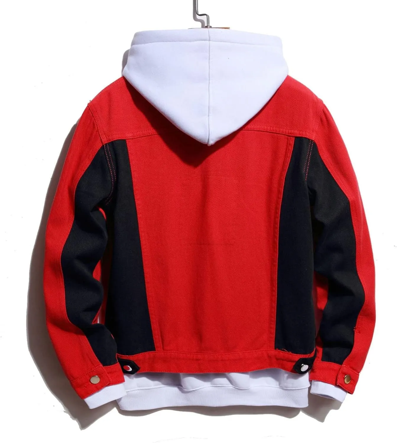 tuduoms Men's Cowboy Denim Hoodie Jacket Color Block Button Down Jean Jacket Fashion Casual Loose Long Sleeve Pullover Coat