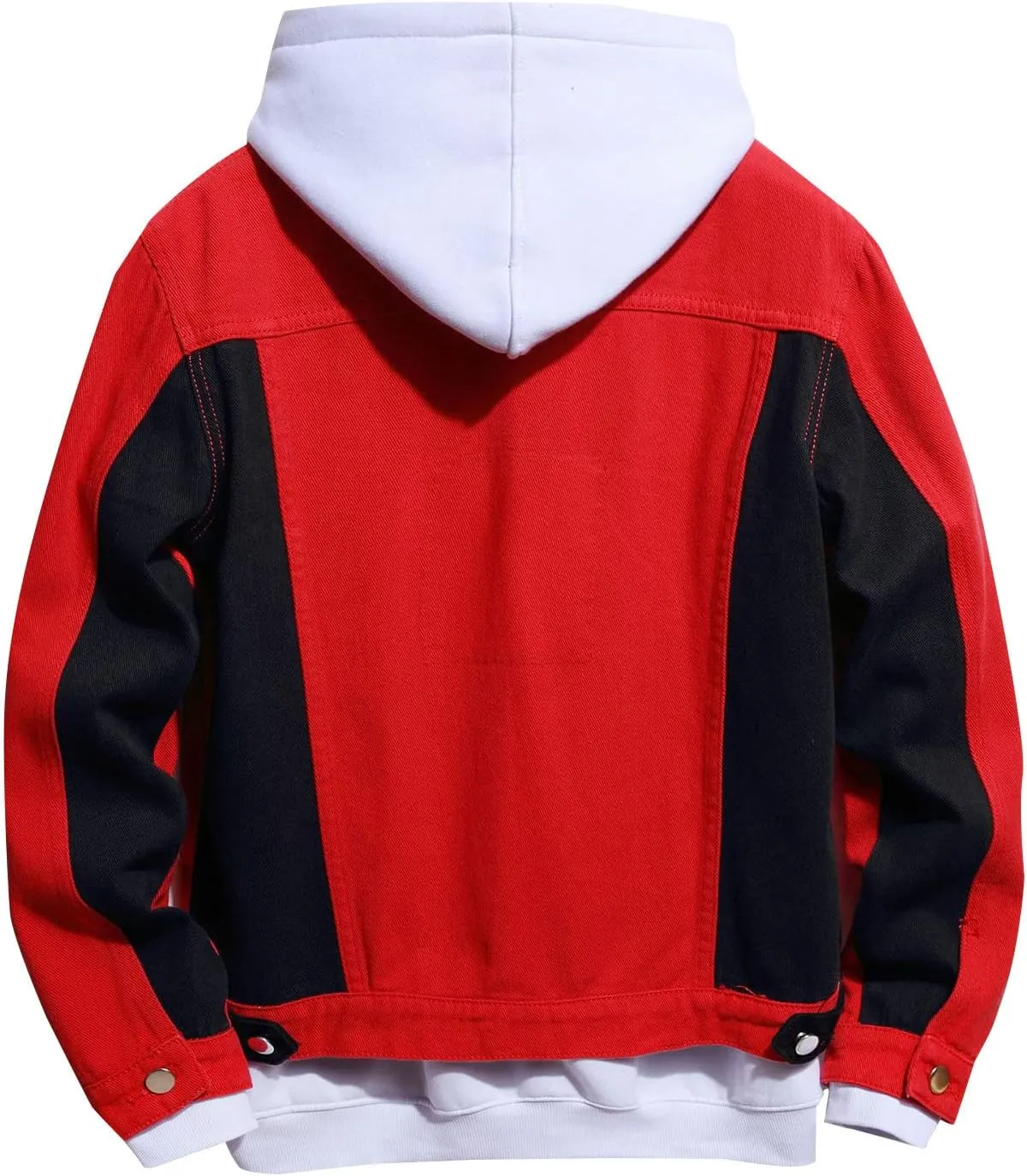 tuduoms Men's Cowboy Denim Hoodie Jacket Color Block Button Down Jean Jacket Fashion Casual Loose Long Sleeve Pullover Coat