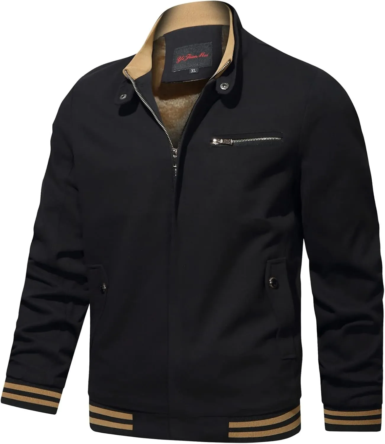 tuduoms Men's Fleece Lined Coats Casual Bomber Jackets Full Zip Windbreaker Jackets Warm Winter Sherpa Aviator Bomber Jacket