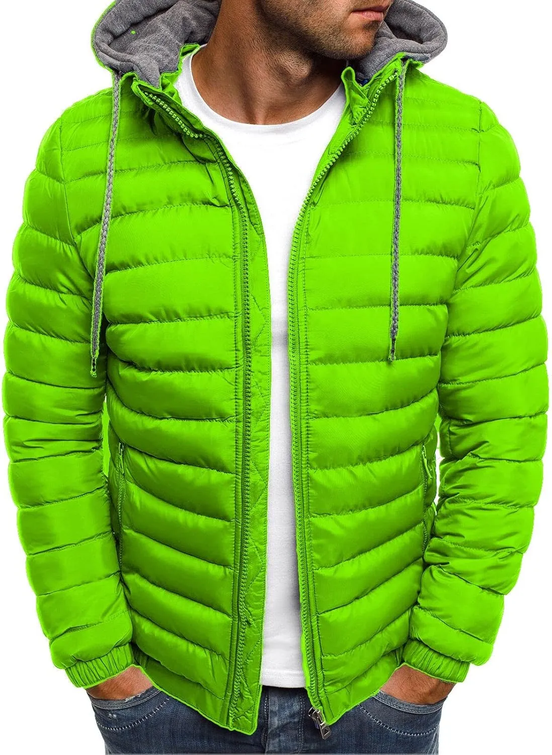 Uillui Winter Coats for Men Casual Lightweight Packable Puffer Jacket Outdoor Quilted Hooded Puffy Down Coat for Snow Ski