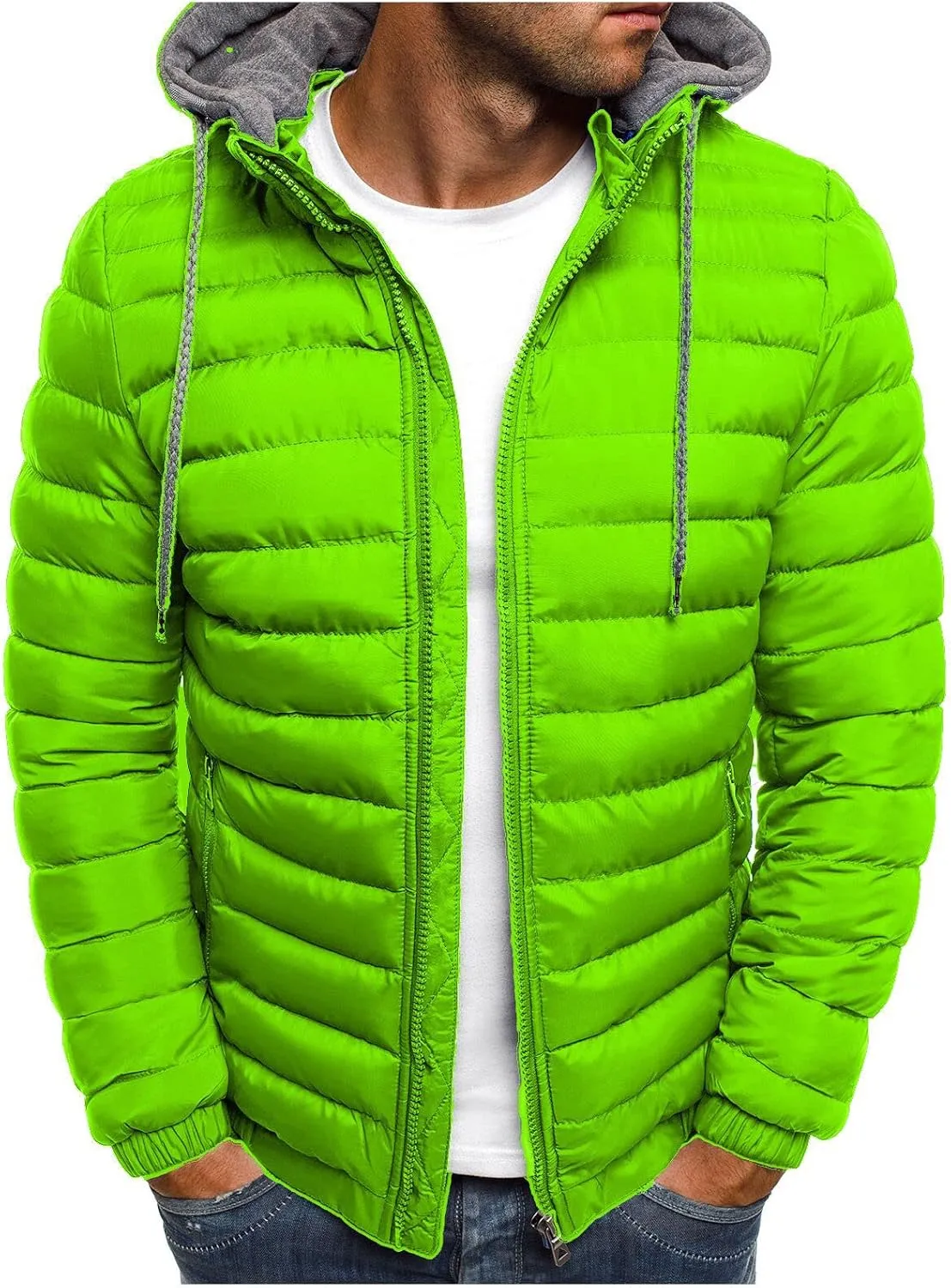 Uillui Winter Coats for Men Casual Lightweight Packable Puffer Jacket Outdoor Quilted Hooded Puffy Down Coat for Snow Ski