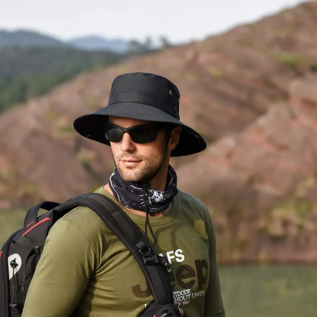 UPF 50  Men's 𝐒un Hat Wide Brim Bucket Caps UV Protection Hats for Mens Womens Beach Safari Summer Golf Fishing