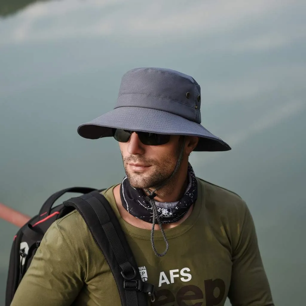 UPF 50  Men's 𝐒un Hat Wide Brim Bucket Caps UV Protection Hats for Mens Womens Beach Safari Summer Golf Fishing