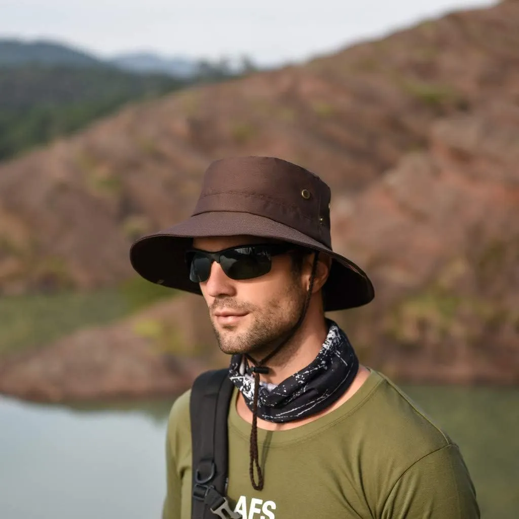 UPF 50  Men's 𝐒un Hat Wide Brim Bucket Caps UV Protection Hats for Mens Womens Beach Safari Summer Golf Fishing