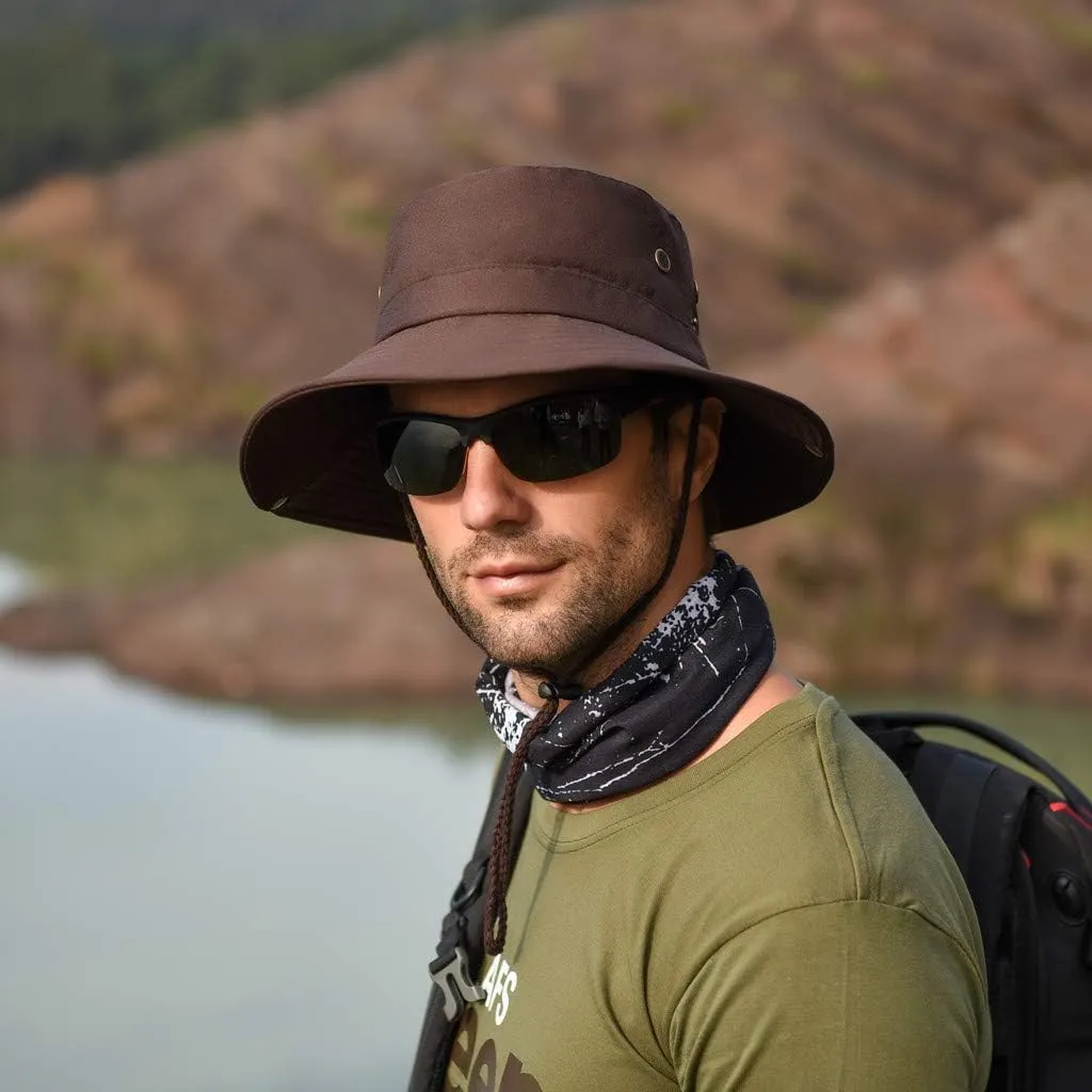 UPF 50  Men's 𝐒un Hat Wide Brim Bucket Caps UV Protection Hats for Mens Womens Beach Safari Summer Golf Fishing