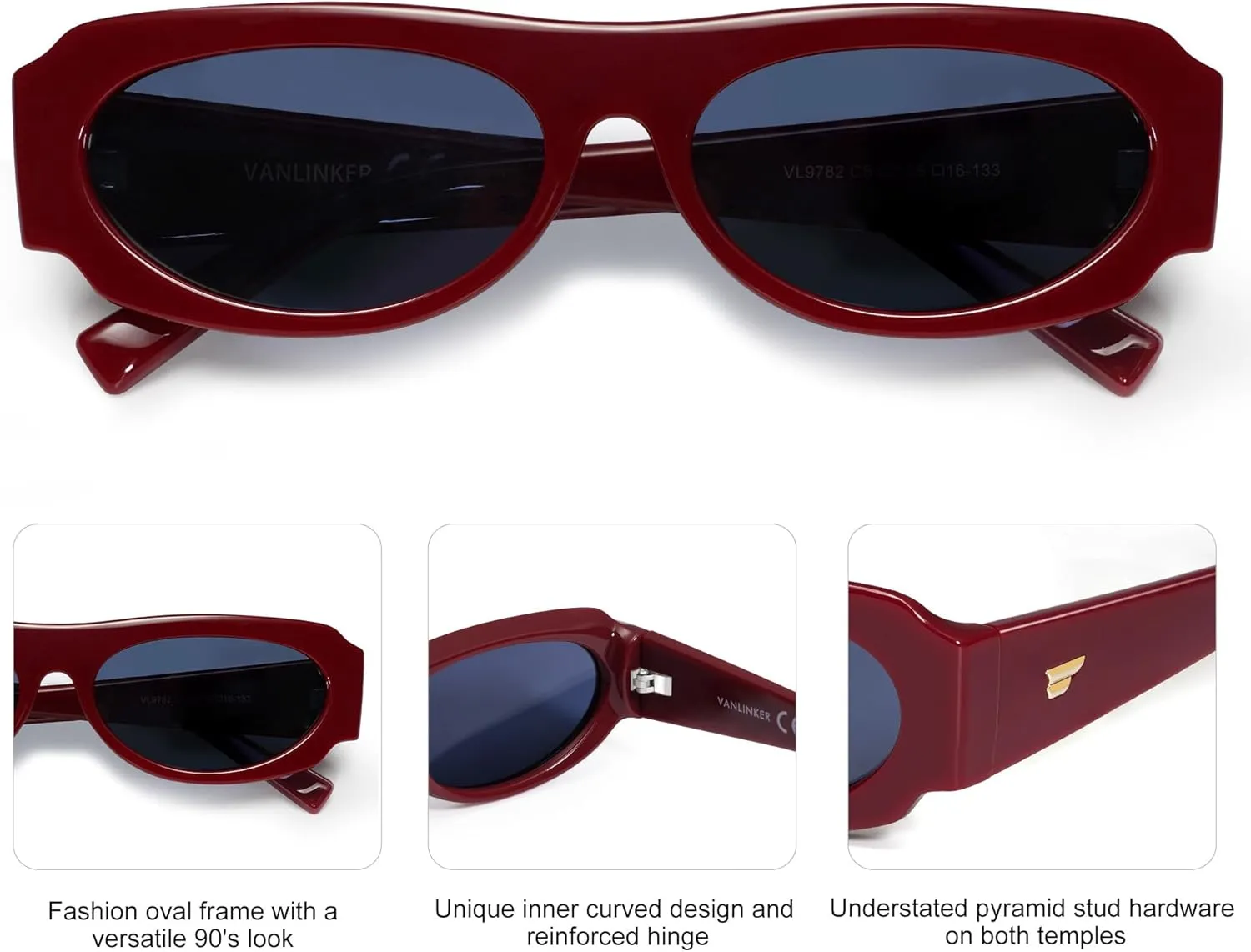VANLINKER Trendy Retro 90s Sunglasses Womens Mens Vintage Oval Frame Polarized Small Shades VL9782