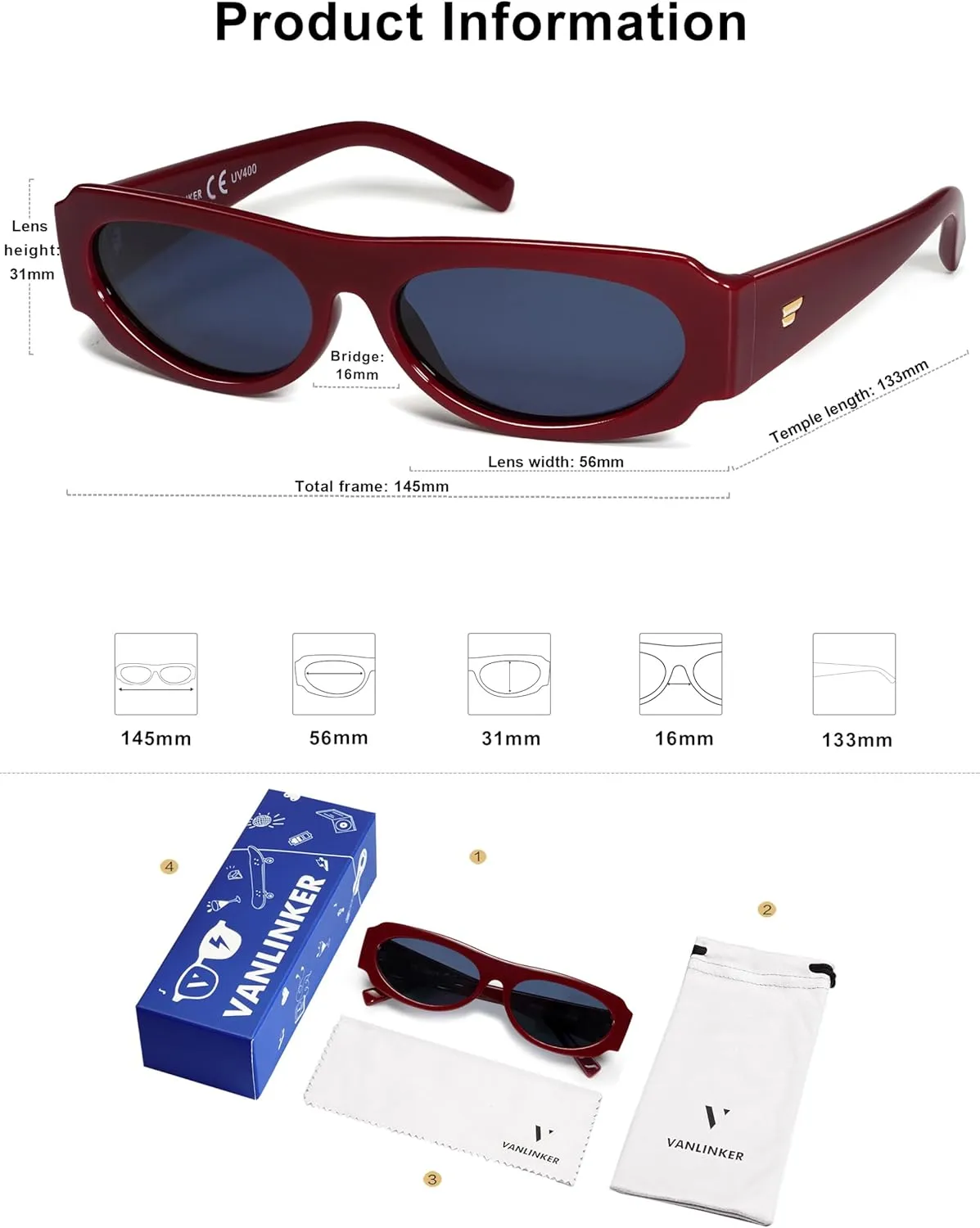 VANLINKER Trendy Retro 90s Sunglasses Womens Mens Vintage Oval Frame Polarized Small Shades VL9782