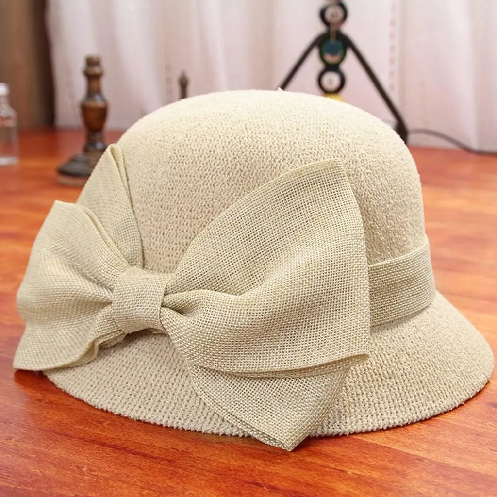 Vintage Floral Dress Cloche Hat 1920s Foldable Summer Beach Stra𝐰 Bowler Hats Sun Church Hat for Women