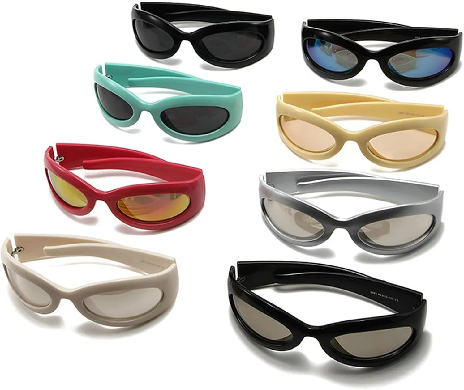 Vintage Oval Cat Eye Y2K Sunglasses For Women Men Luxury Punk Wrap Around Sun Glasses UV400 Unisex Sports Goggles N48