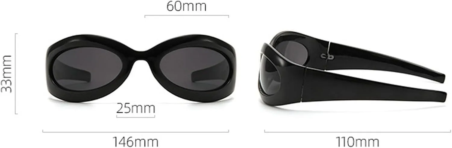 Vintage Oval Cat Eye Y2K Sunglasses For Women Men Luxury Punk Wrap Around Sun Glasses UV400 Unisex Sports Goggles N48