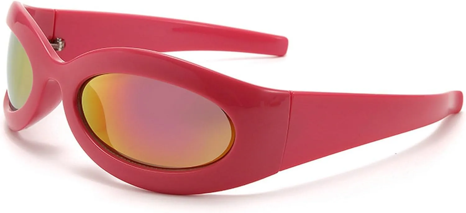 Vintage Oval Cat Eye Y2K Sunglasses For Women Men Luxury Punk Wrap Around Sun Glasses UV400 Unisex Sports Goggles N48