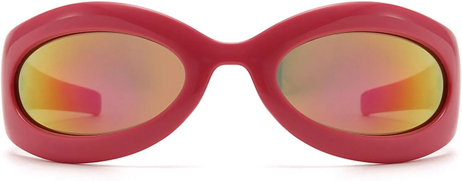 Vintage Oval Cat Eye Y2K Sunglasses For Women Men Luxury Punk Wrap Around Sun Glasses UV400 Unisex Sports Goggles N48