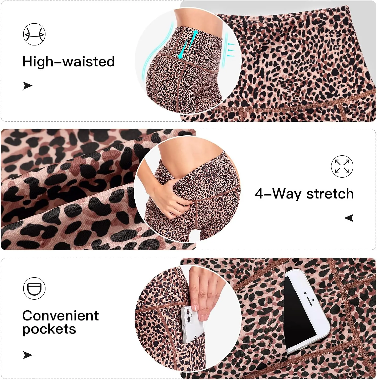 VUTRU Women's Summer 3"/4" High-Waisted Print Running Shorts Biker Shorts Volleyball Shorts with Pockets Quick Dry