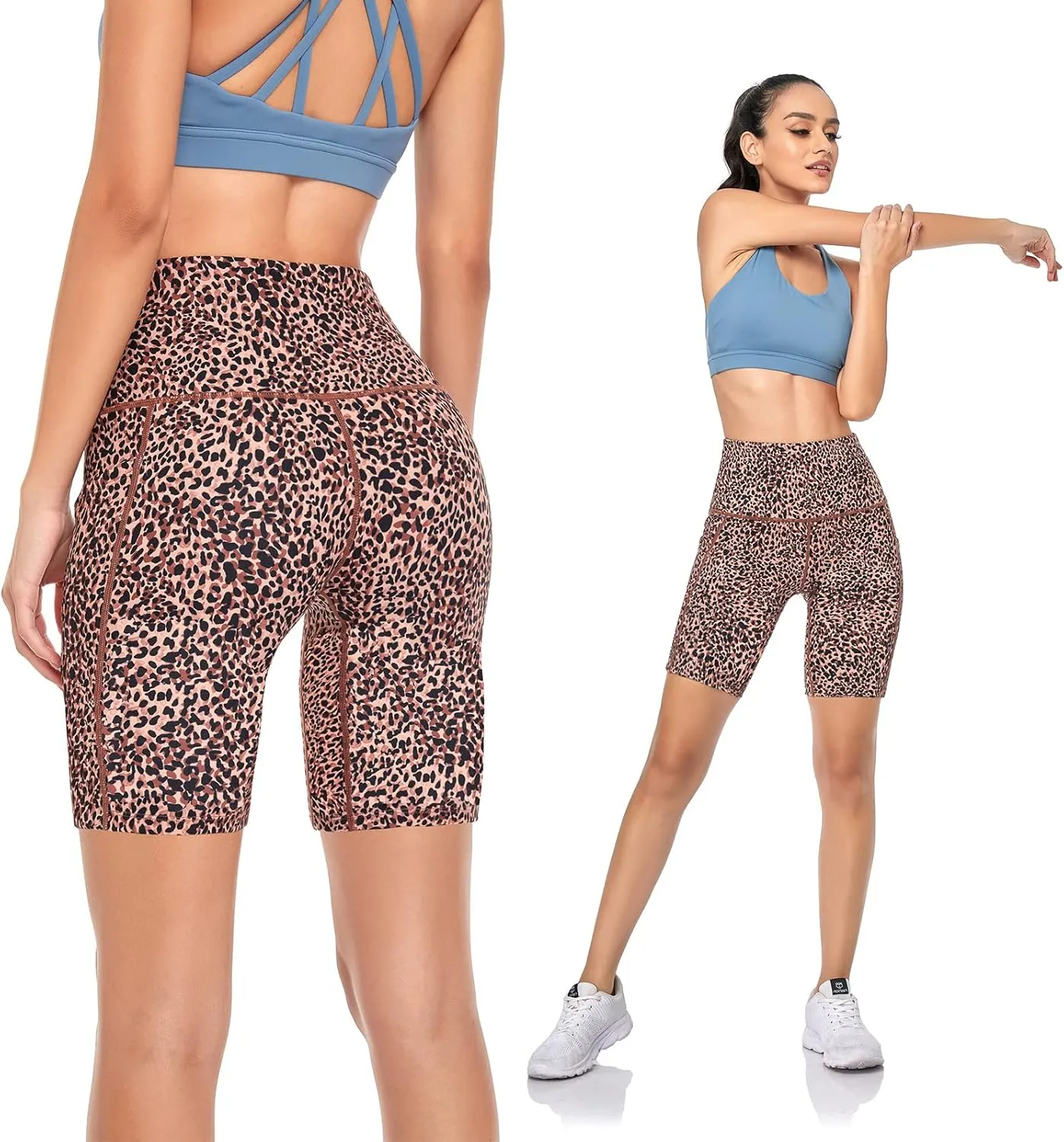 VUTRU Women's Summer 3"/4" High-Waisted Print Running Shorts Biker Shorts Volleyball Shorts with Pockets Quick Dry