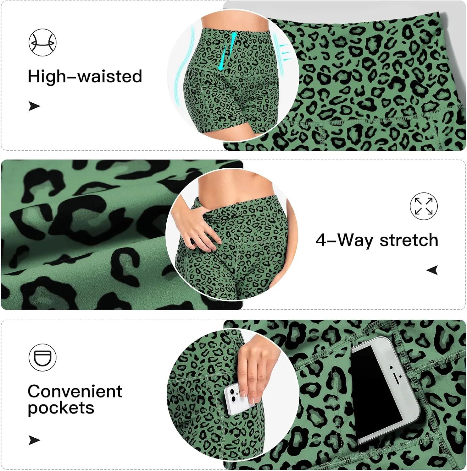VUTRU Women's Summer 3"/4" High-Waisted Print Running Shorts Biker Shorts Volleyball Shorts with Pockets Quick Dry