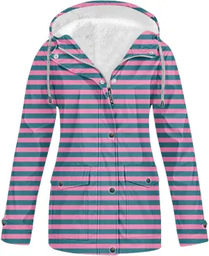 Water Repellent Jackets Women Trendy Printed Hooded Raincoat Lightweight Waterproof Windbreaker Hiking Rain Jackets
