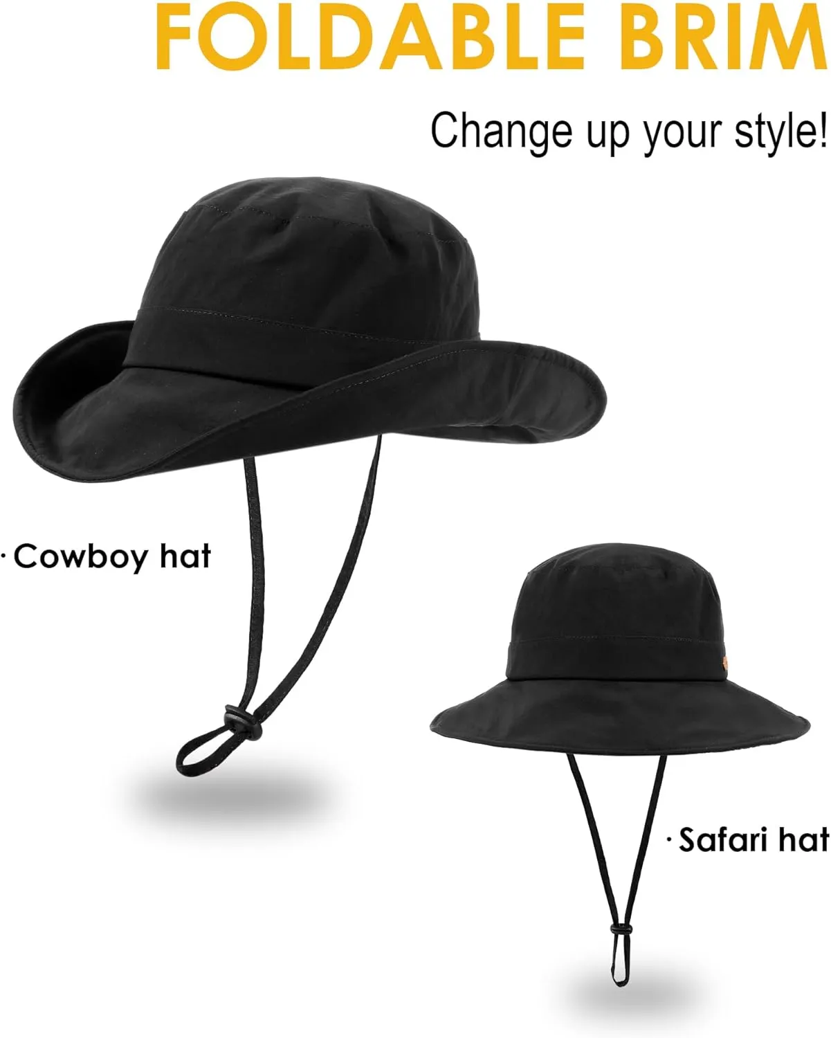 Waterproof Bucket Hats for Women Men Foldable Brim UPF 50  Floppy Cowboy Rain Hat UV Protection Boonie Sun Hats for Hiking