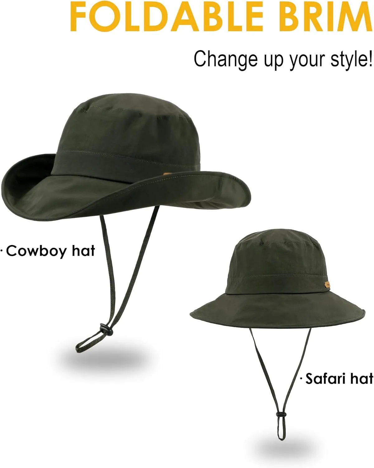 Waterproof Bucket Hats for Women Men Foldable Brim UPF 50  Floppy Cowboy Rain Hat UV Protection Boonie Sun Hats for Hiking