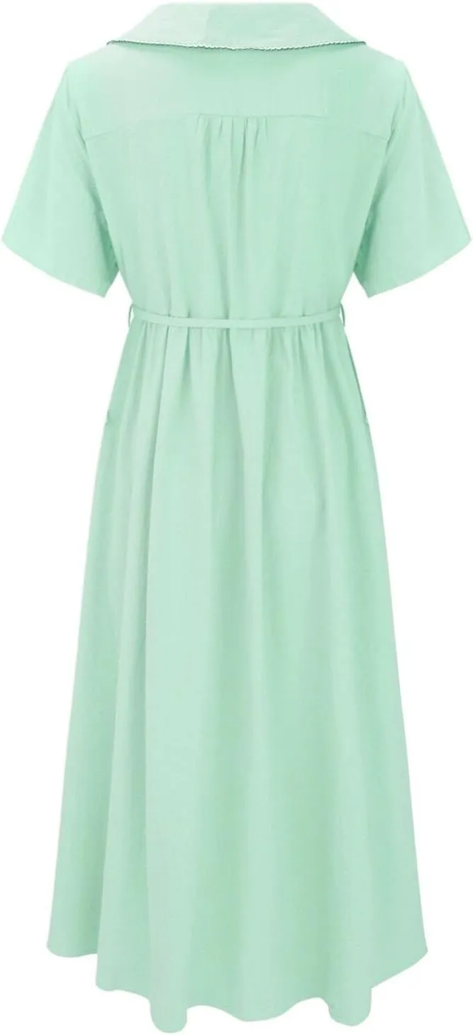 Wedding Guest Dress for Women Button Down Collared Maxi Dresses Casual Fashion Flowy Flutter Swing Dress 2025