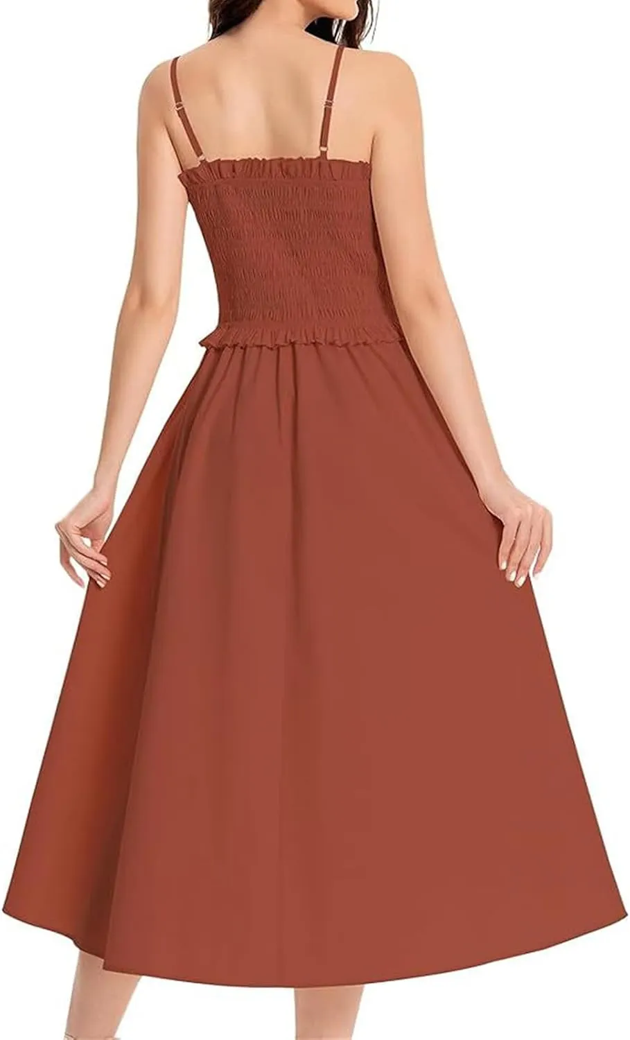 Wedding Guest Dress for Women Summer Maxi Dress Spaghetti Strap High Waist Dresses A Line Smocked Beach Dresses
