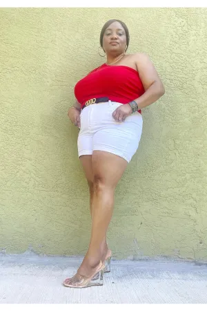 White Cuffed Denim Shorts