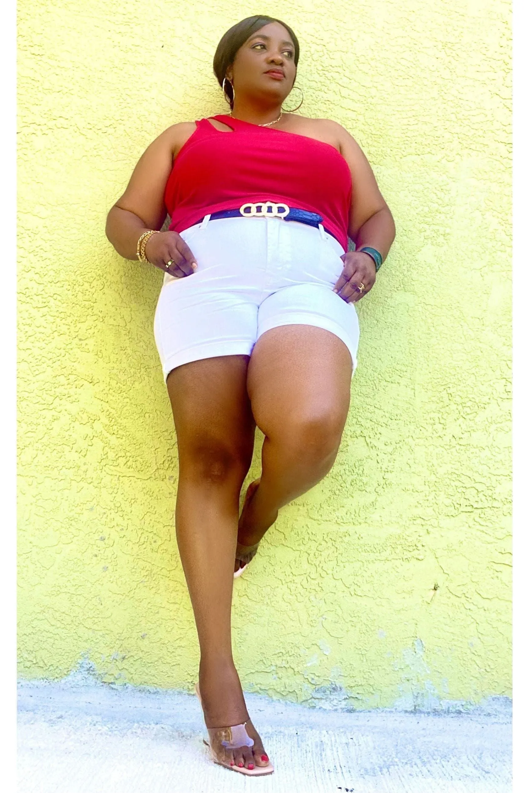 White Cuffed Denim Shorts
