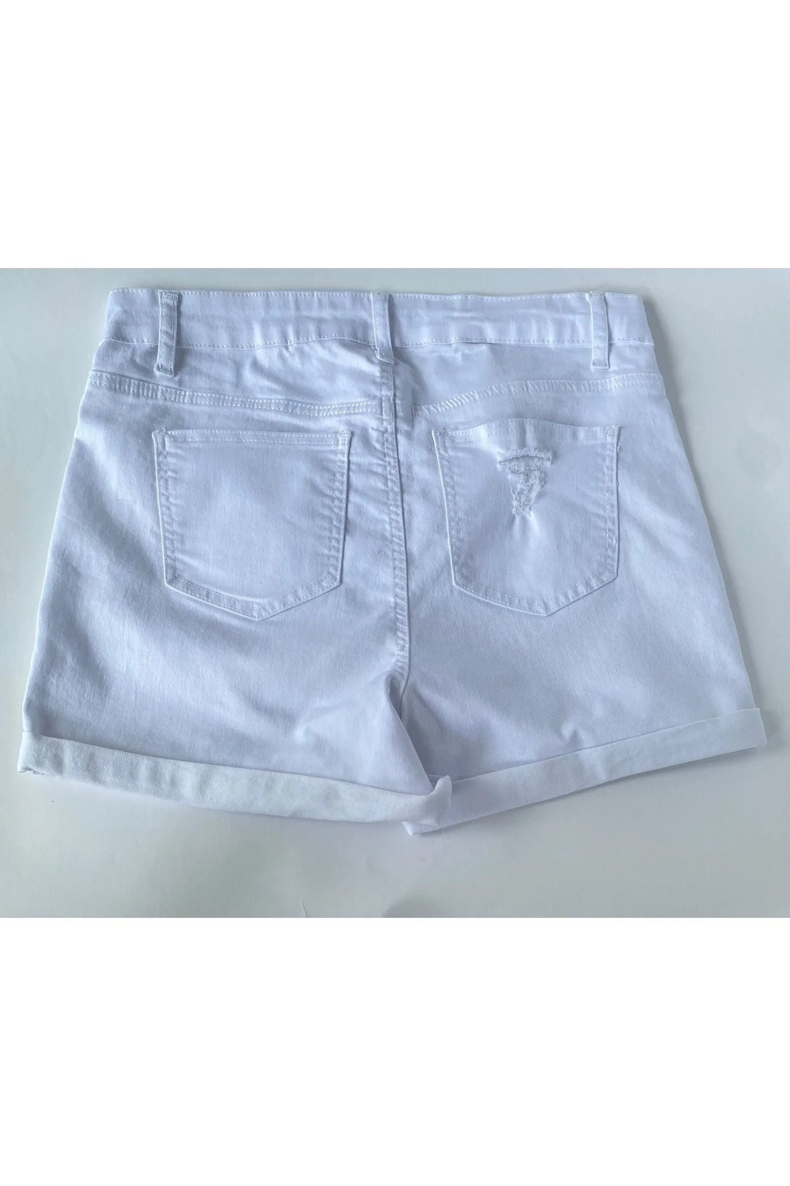 White Cuffed Denim Shorts
