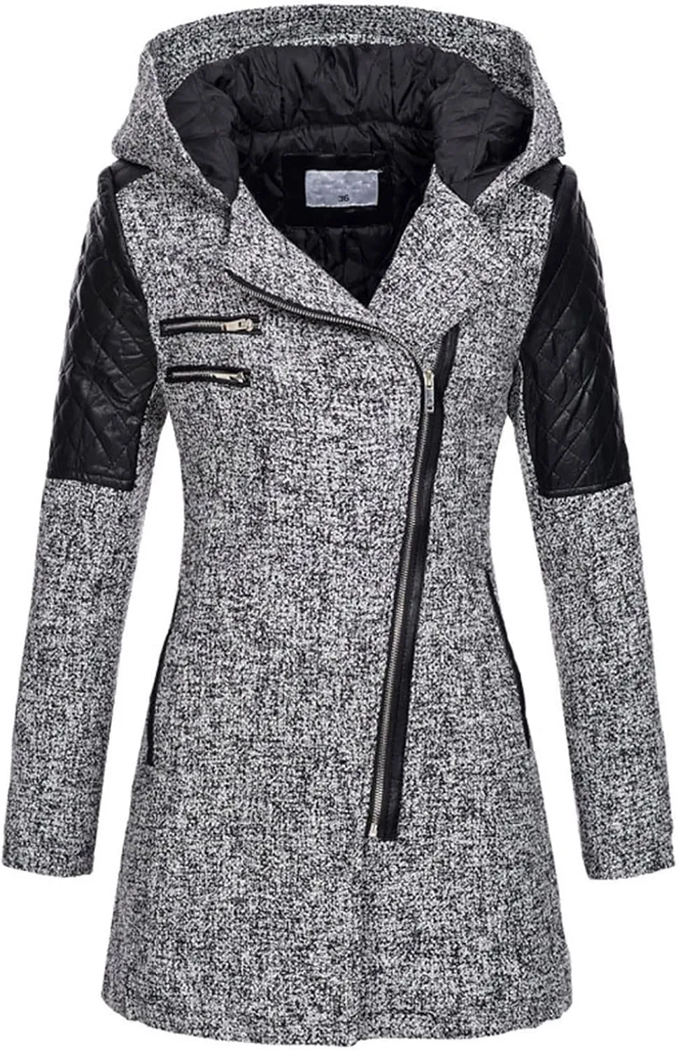 Winter Coat for Women Zip Up Wool Blend Jackets Asymmetric Hooded Patchwork Novelty Trendy 2024 Fall/Winter Jackets