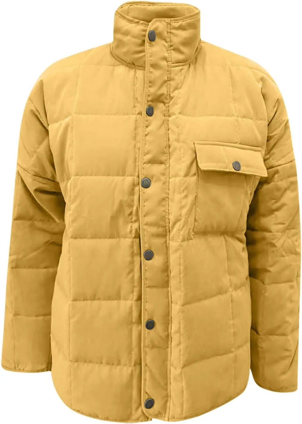 Winter Quilted Jackets For Women Lightweight Button Down Padded Puffer Jackets Stand Collar Long Sleeve Down Coats